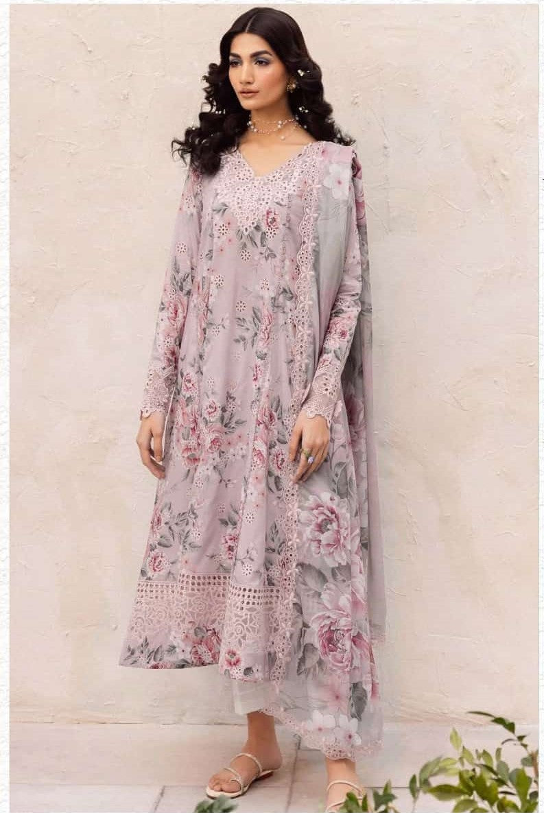 3Pc Print Lawn With Embroidered Patches