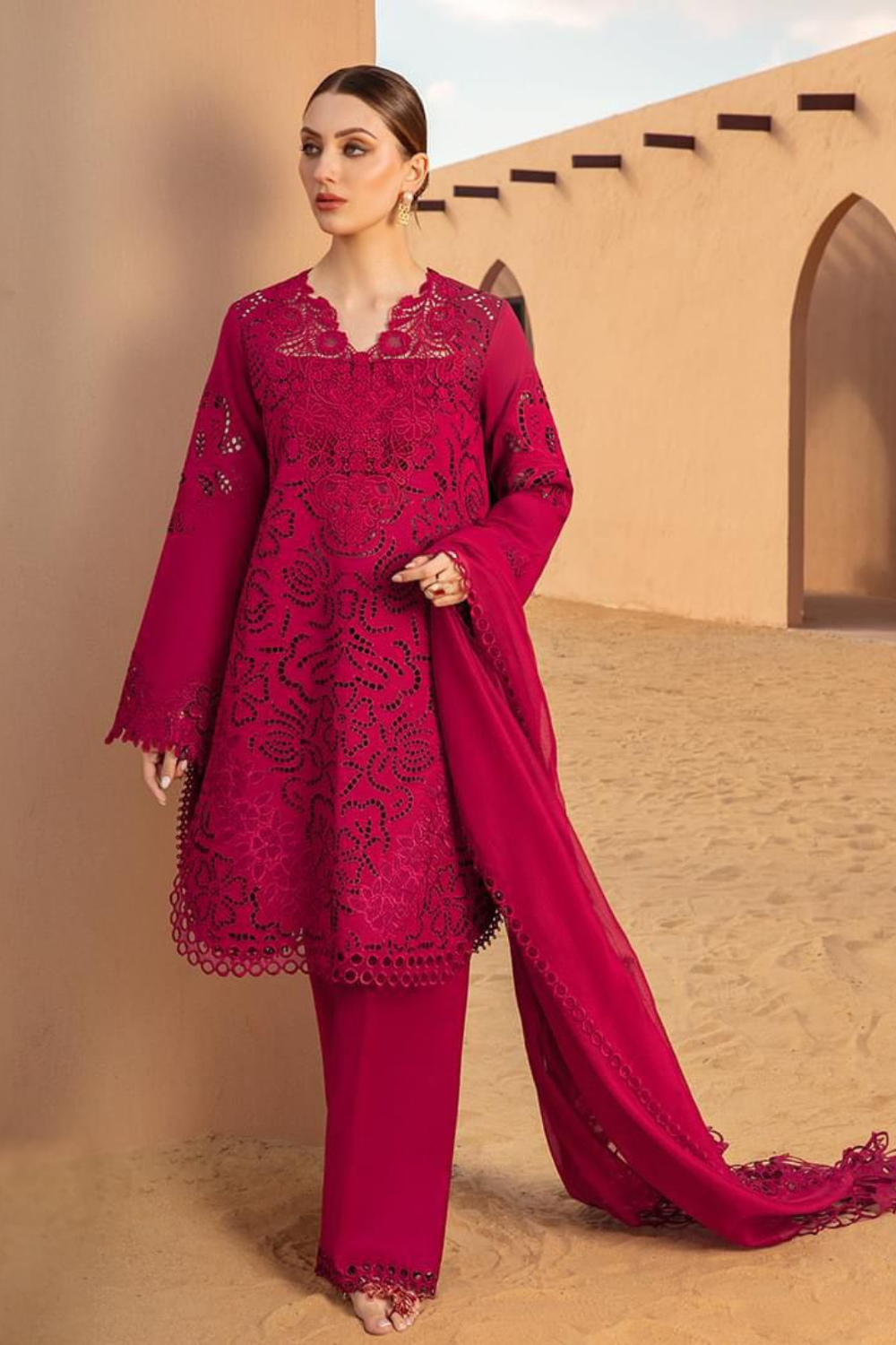EMBROIDERED 3PC LAWN EMBROIDERED DRESS WITH CHIFFON EMBROIDERED DUPATTA IR-5