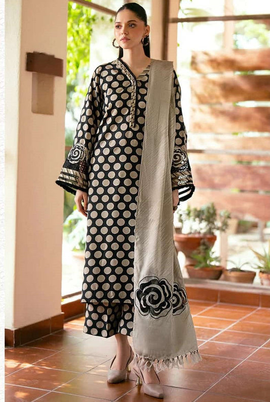 3Pc Print Lawn With Embroidered Patches