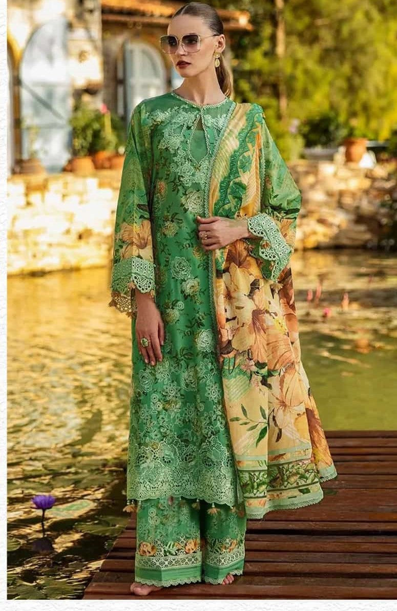 3Pc Print Lawn With Embroidered Patches