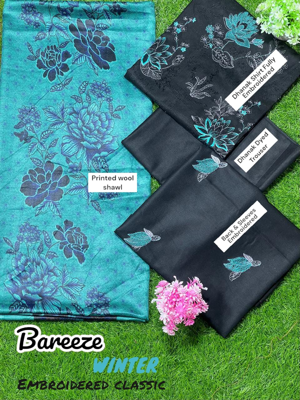 BAREEZE DHANAK WOOL SHAWL 3PC