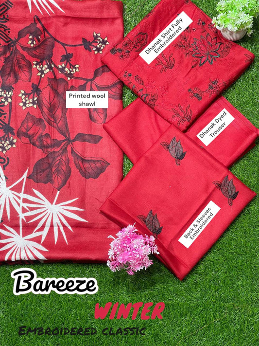 BAREEZE DHANAK WOOL SHAWL 3PC