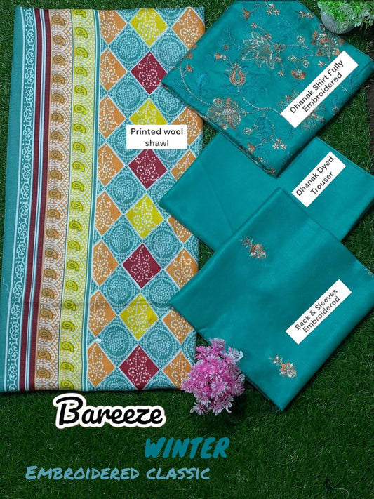 BAREEZE DHANAK WOOL SHAWL 3PC