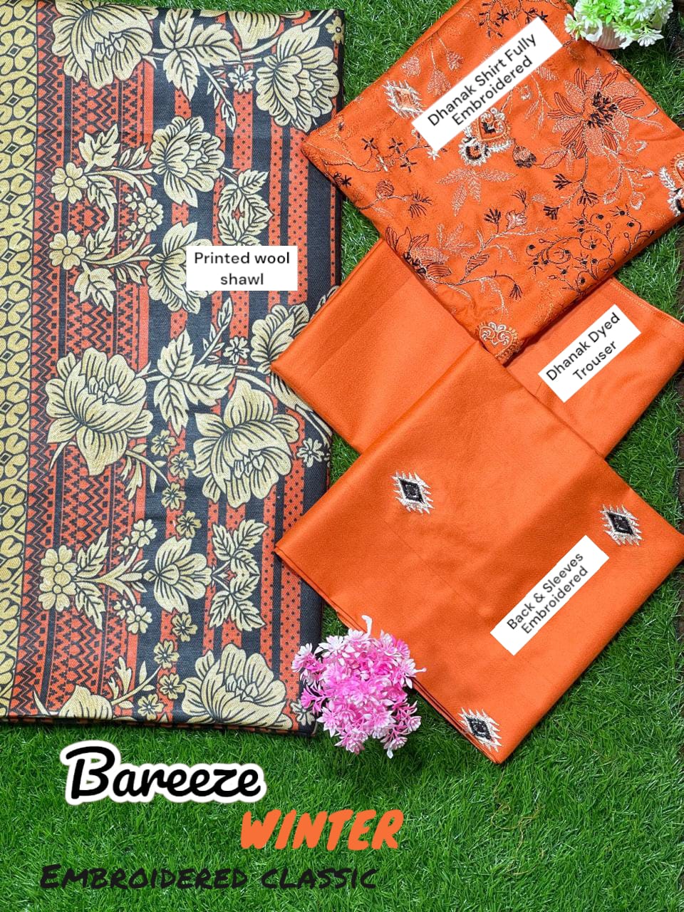 BAREEZE DHANAK WOOL SHAWL 3PC