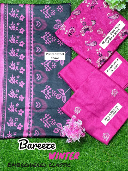 BAREEZE DHANAK WOOL SHAWL 3PC