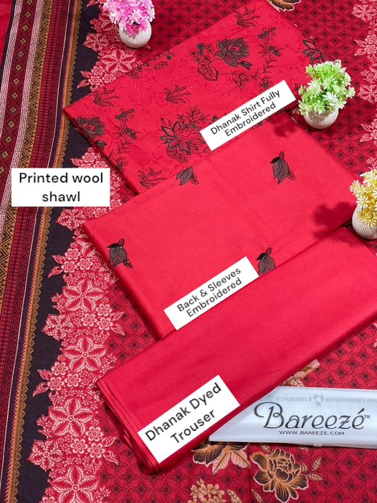 BAREEZE DHANAK WOOL SHAWL 3PC