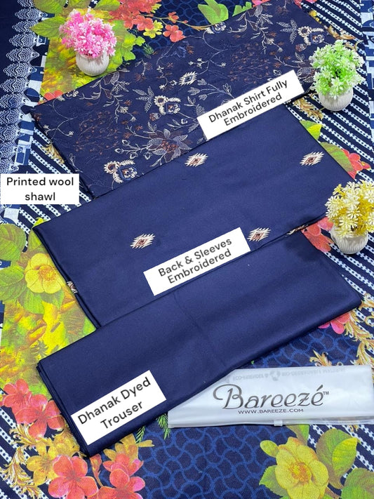 BAREEZE DHANAK WOOL SHAWL 3PC