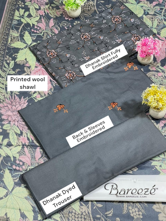 BAREEZE DHANAK WOOL SHAWL 3PC