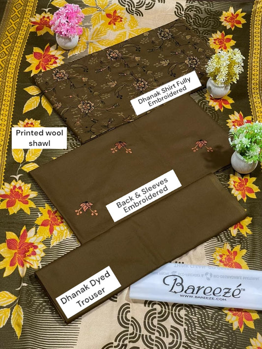 BAREEZE DHANAK WOOL SHAWL 3PC