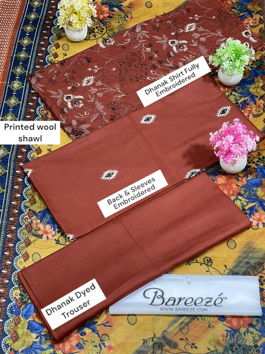 BAREEZE DHANAK WOOL SHAWL 3PC