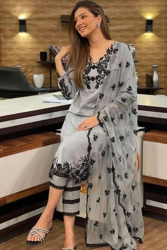 EMBROIDERED 3PC LAWN EMBROIDERED DRESS WITH CHIFFON EMBROIDERED DUPATTA  IR-307