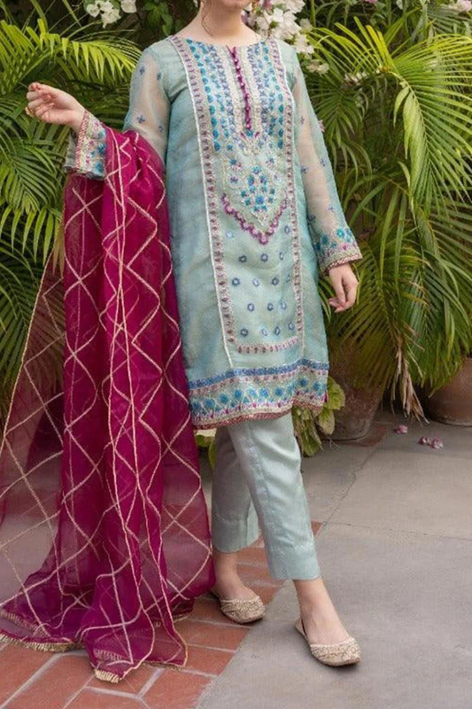 EMBROIDERED 3PC LAWN EMBROIDERED DRESS WITH CHIFFON EMBROIDERED DUPATTA  IR-411