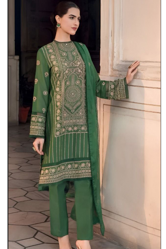 EMBROIDERED 3PC LAWN EMBROIDERED DRESS WITH CHIFFON EMBROIDERED DUPATTA  IR-231