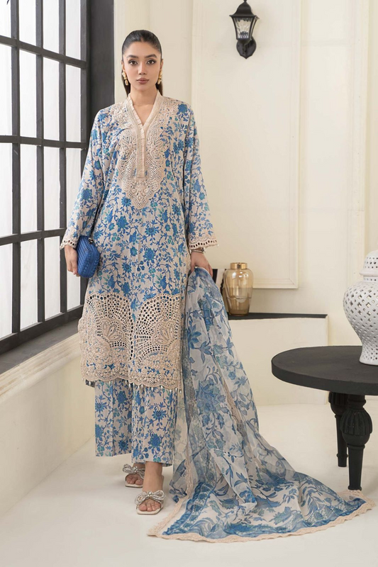 EMBROIDERED 3PC LAWN EMBROIDERED DRESS WITH CHIFFON EMBROIDERED DUPATTA IR-16