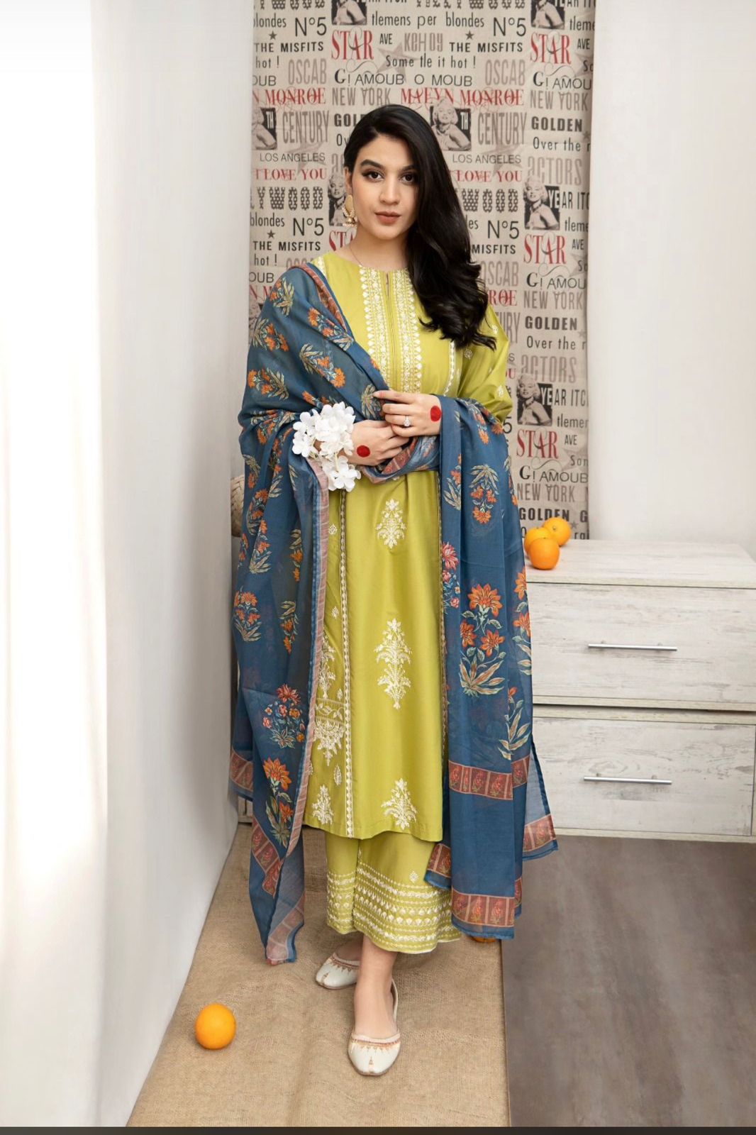 EMBROIDERED 3PC LAWN EMBROIDERED DRESS WITH CHIFFON EMBROIDERED DUPATTA  IR-21