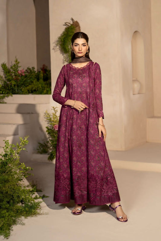 3Pc Print Lawn With Embroidered Patches